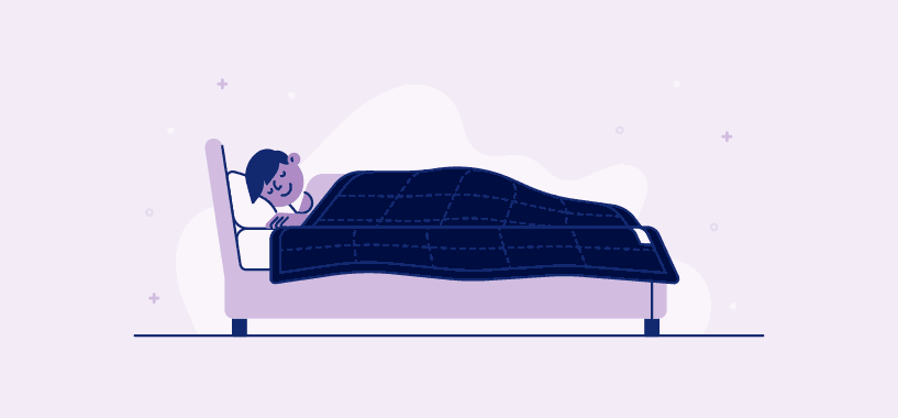 A person sleeps under a weighted blanket. Illustration