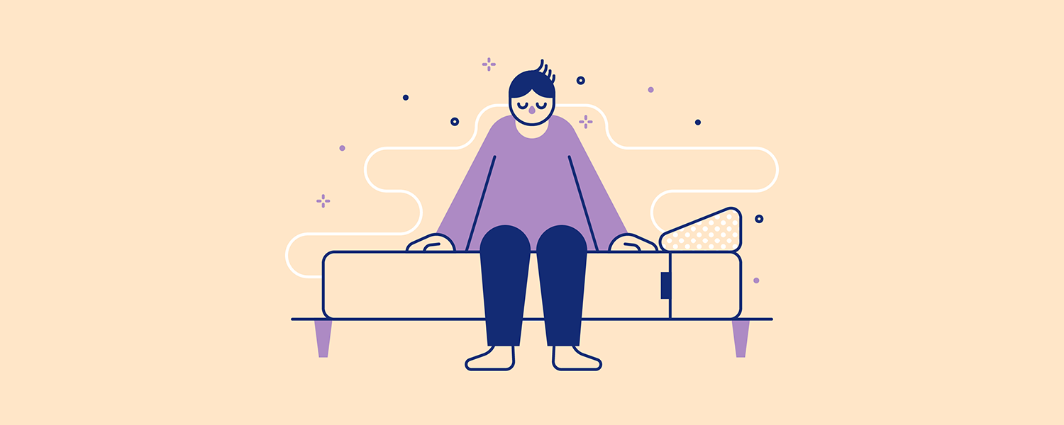 A woman sits on the edge of her Casper mattress. Illustration.